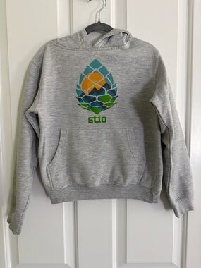 Stio Kid's Gray Hoodie Sweatshirt with Colorful Graphic Size SM